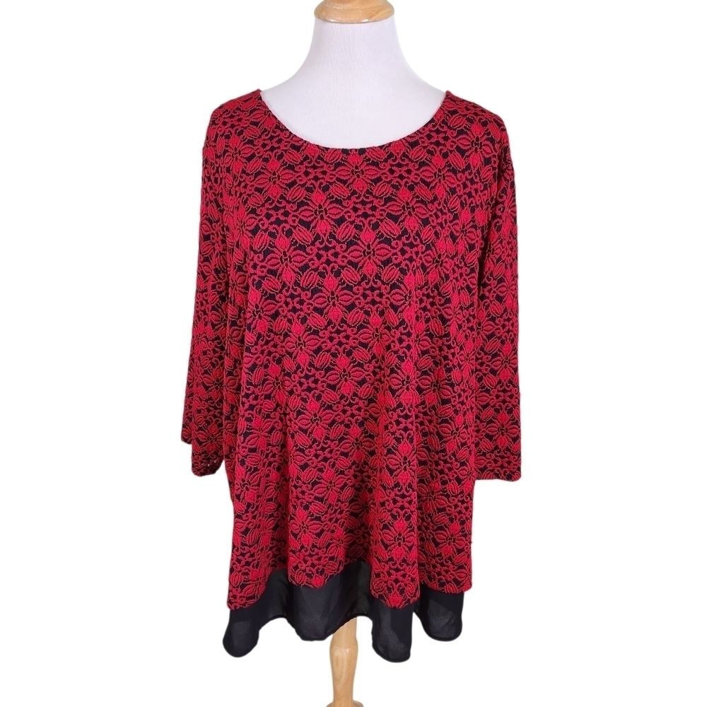 Catherines Red and Black Lace Tunic, Sz 3X